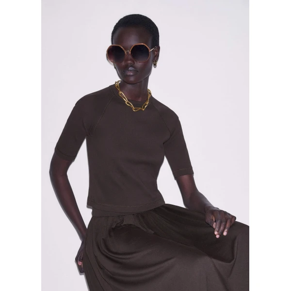 Cotton Rib Jersey – luxury British Brown in Me and Em exclusively at Luxury Shoes 