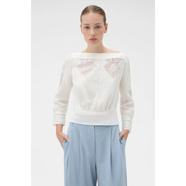 Oroton Drawn Thread Detail Blouse - Oroton Tops - Australian Heritage Luxury - Shop at Luxury Shoes 