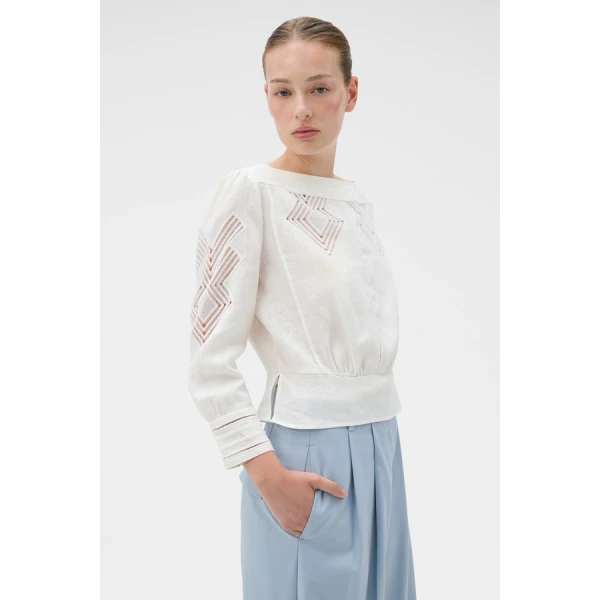 Oroton Drawn Thread Detail Blouse - Oroton Tops - Australian Heritage Luxury - Shop at Luxury Shoes 