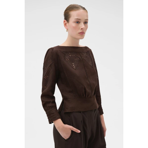 Oroton Drawn Thread Detail Blouse - Oroton Tops - Australian Heritage Luxury - Shop at Luxury Shoes 