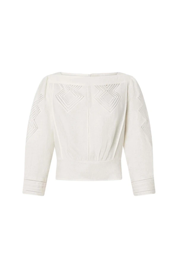 Oroton-Drawn-Thread-Detail-Blouse-845573_nobg Oroton Drawn Thread Detail Blouse - Oroton Tops - Australian Heritage Luxury - Shop at Luxury Shoes