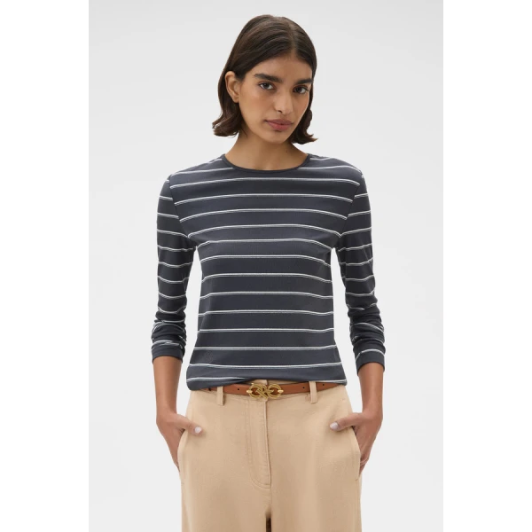 Oroton Eve Fine Rib Long Sleeve Stripe Tee - Oroton Tops - Australian Heritage Luxury - Shop at Luxury Shoes 