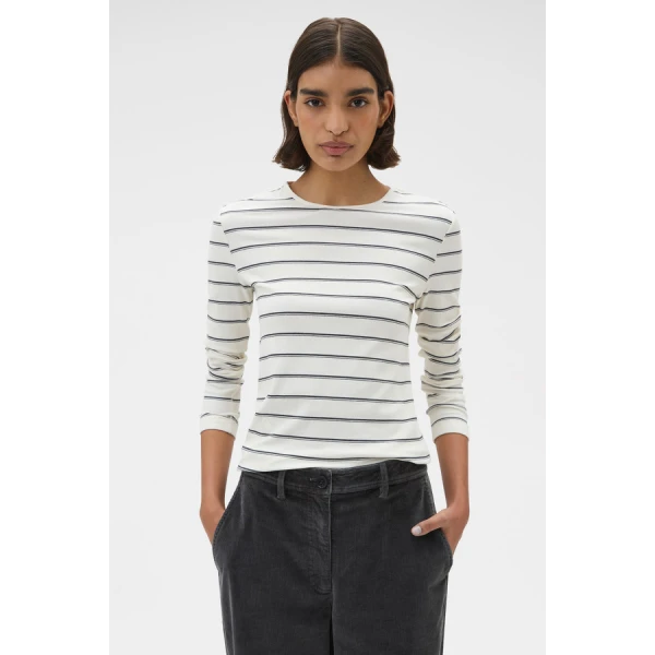 Oroton Eve Fine Rib Long Sleeve Stripe Tee - Oroton Tops - Australian Heritage Luxury - Shop at Luxury Shoes 
