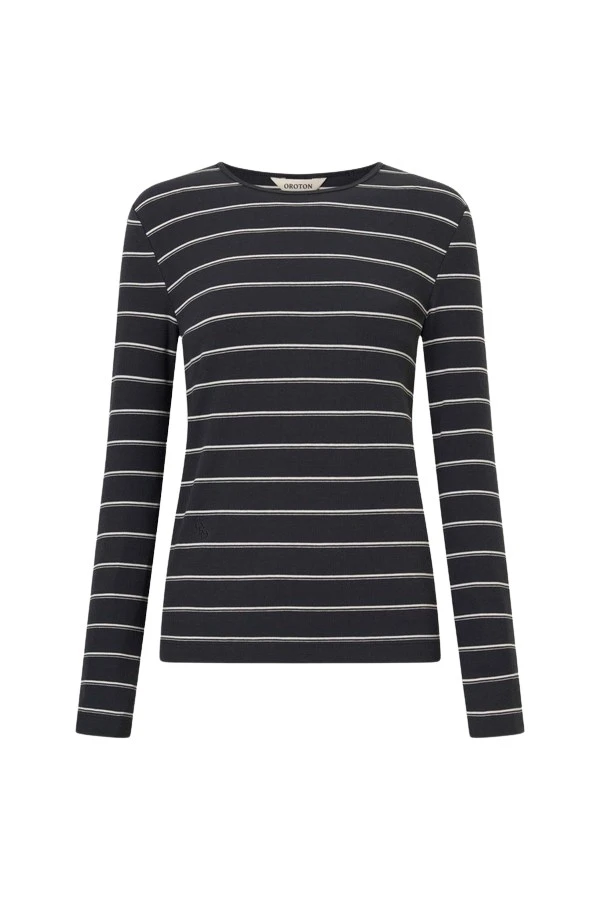 Oroton-Eve-Fine-Rib-Long-Sleeve-Stripe-Tee-675029_nobg Oroton Eve Fine Rib Long Sleeve Stripe Tee - Oroton Tops - Australian Heritage Luxury - Shop at Luxury Shoes