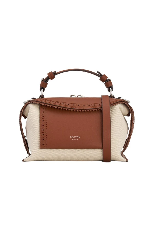 Oroton-Mica-Mini-Bowler-Canvas-Broguing-Coveti26640_nobg Mica Mini Bowler Canvas Broguing - Image 1