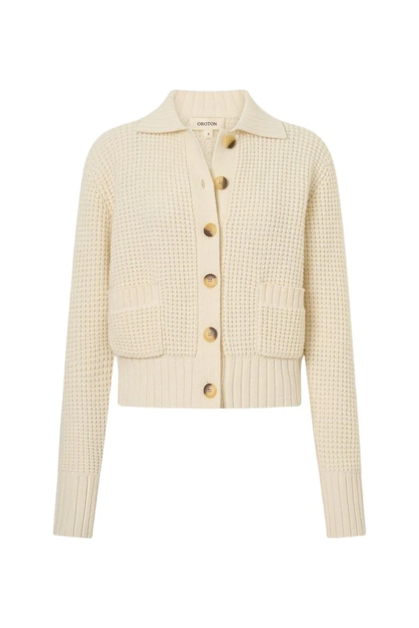 Oroton-Waffle-Cardigan-634217_nobg Oroton Waffle Cardigan - Oroton Knitwear - Australian Heritage Luxury - Shop at Luxury Shoes