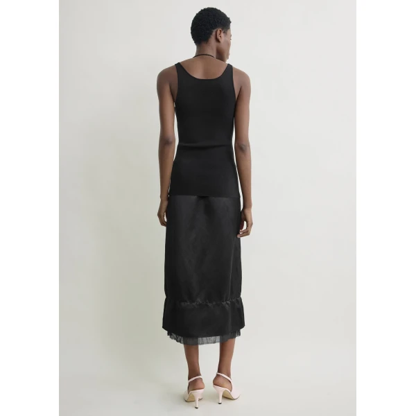 Layered Satin Skirt Black - Image 3