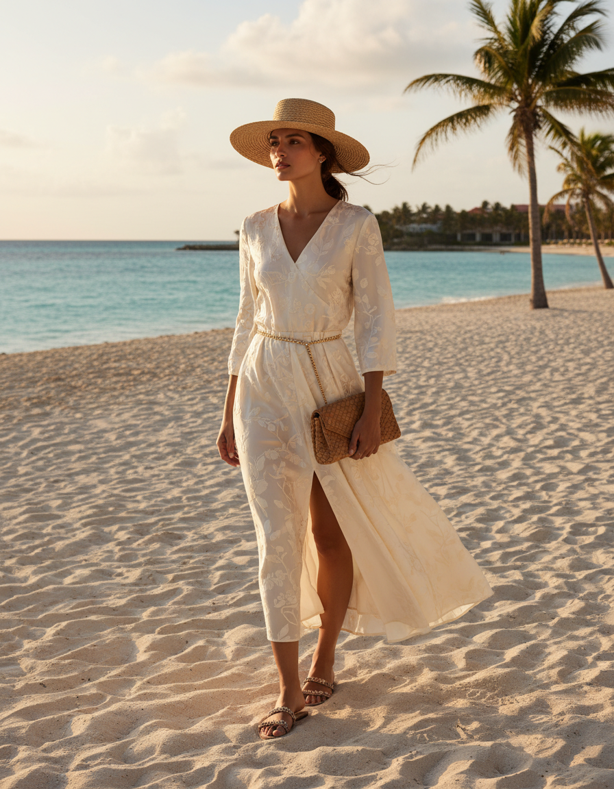 Gemma Deeks Style Guide: Smart Casual wedding guest dress in Bahamas Summer 2026