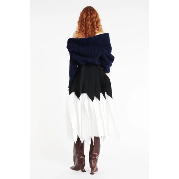 A.W.A.K.E. MODE A-Line Skirt With Panel Black White - Skirts - Conceptual Avant-Garde Fashion at Luxury Shoes 