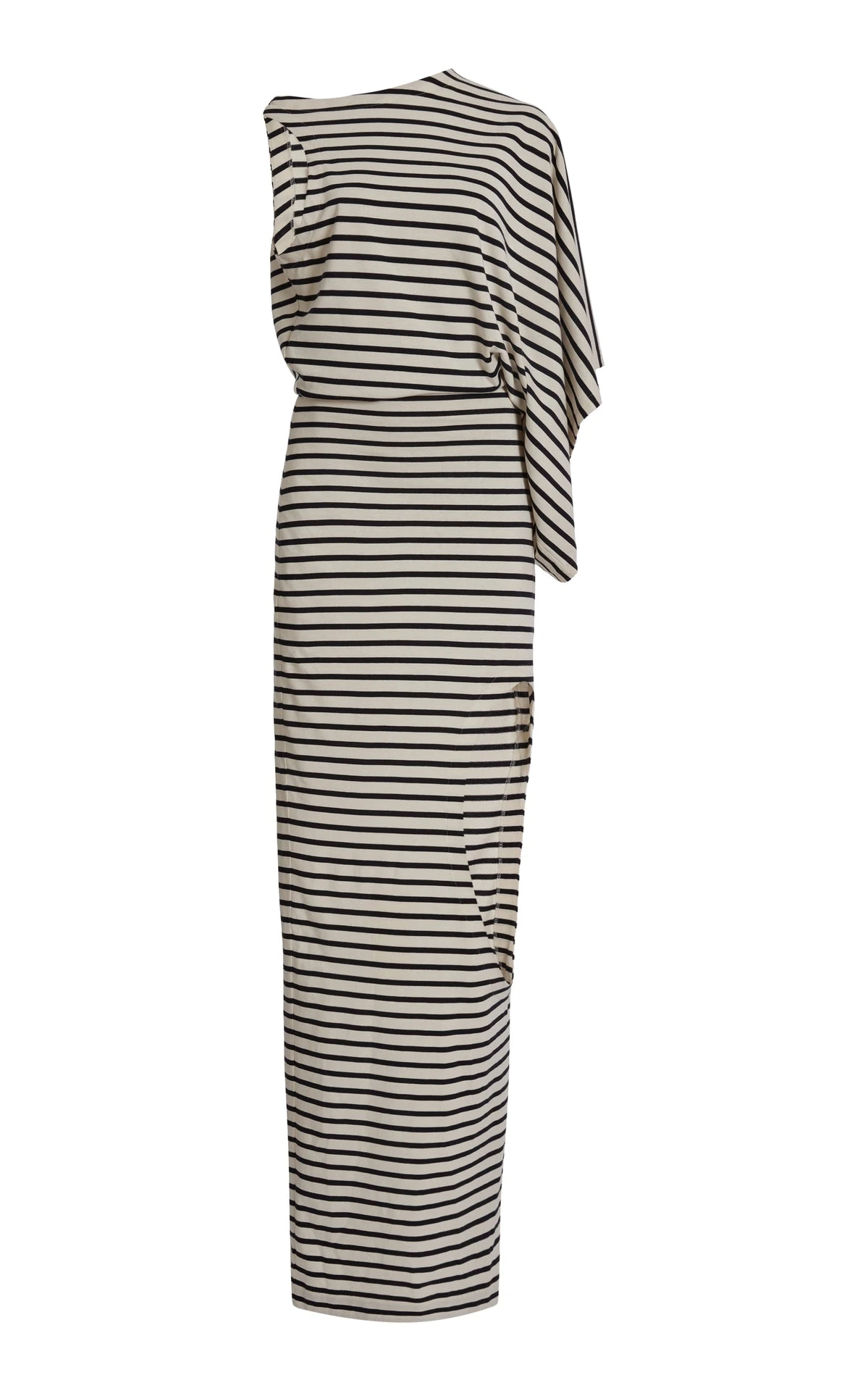 awake mode Dresses A.W.A.K.E. MODE Asymmetric Maxi Dress With Cut Out Navy Ecru Stripe - Dresses - Conceptual Avant-Garde Fashion at Luxury Shoes