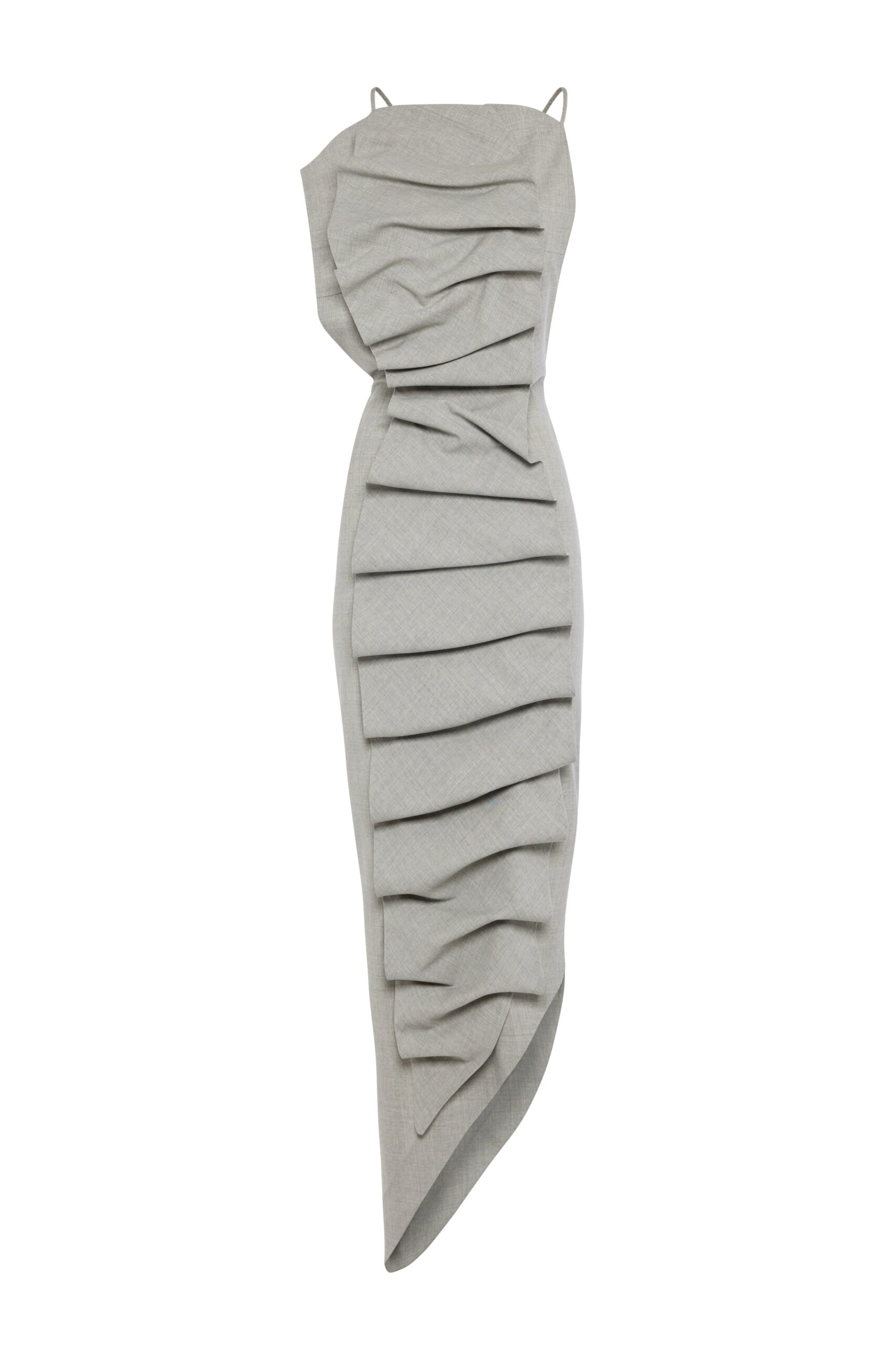 awake mode Dresses A.W.A.K.E. MODE Bib-Front Structured Dress With Open Back Light Grey Melange - Dresses - Conceptual Avant-Garde Fashion at Luxury Shoes
