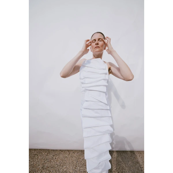 A.W.A.K.E. MODE Bib-Front Structured Dress With Open Back White - Dresses - Conceptual Avant-Garde Fashion at Luxury Shoes 