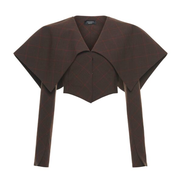 A.W.A.K.E. MODE Cropped Jacket With Collar Brown Check - Jackets - Conceptual Avant-Garde Fashion at Luxury Shoes 