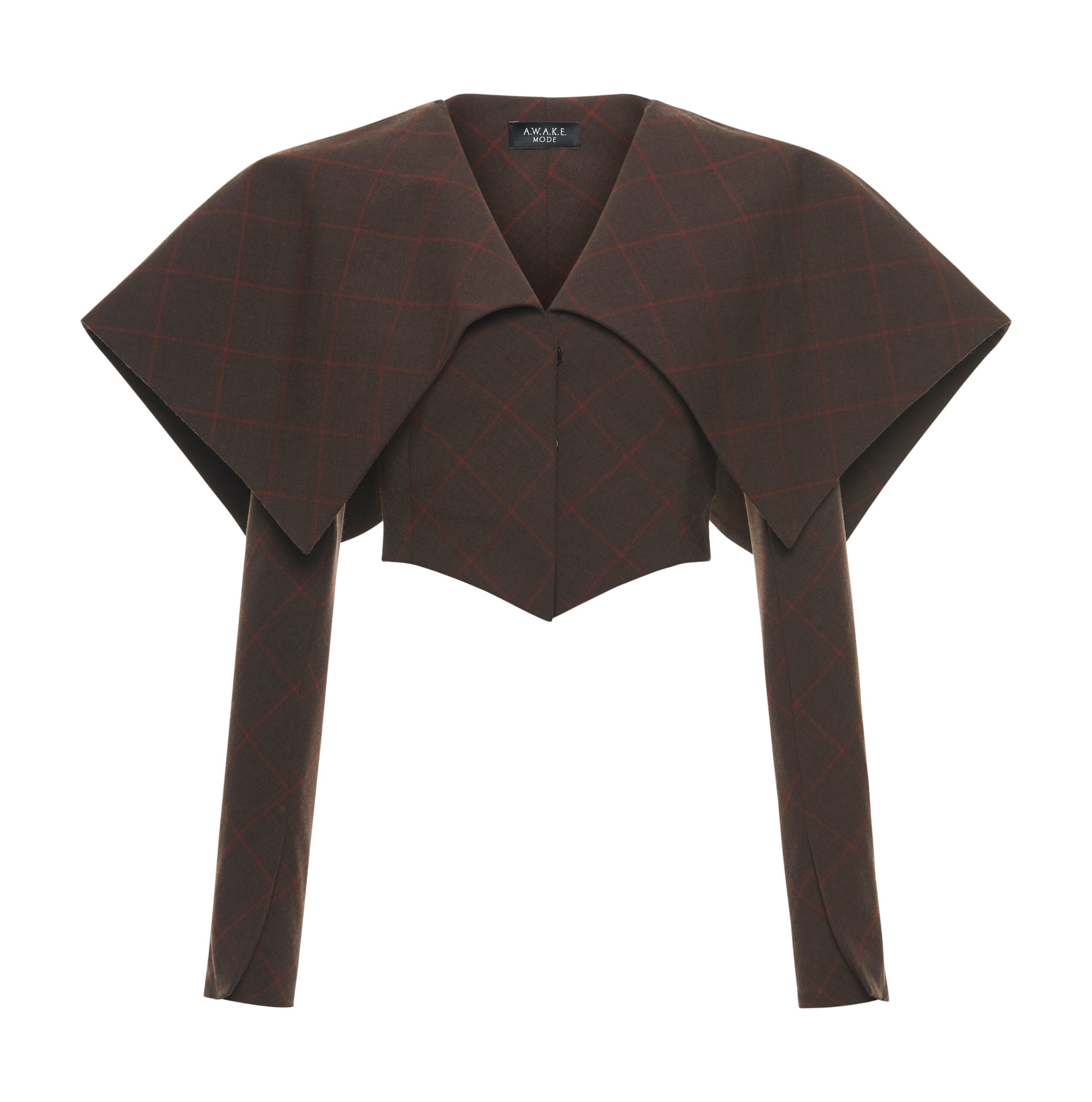 awake mode Jackets A.W.A.K.E. MODE Cropped Jacket With Collar Brown Check - Jackets - Conceptual Avant-Garde Fashion at Luxury Shoes