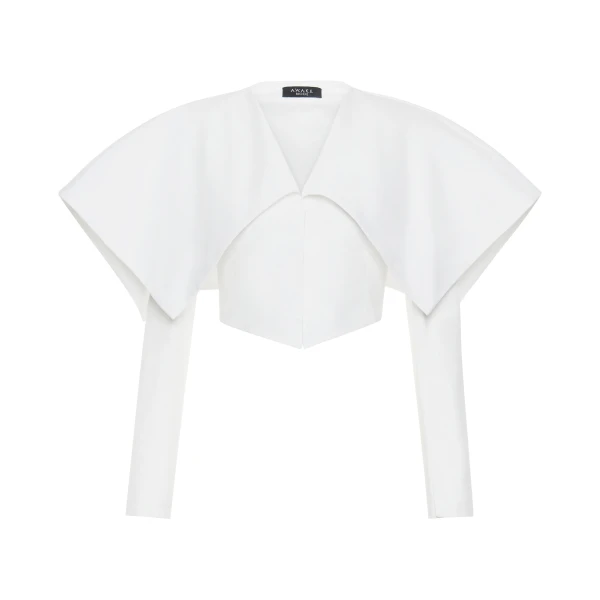 A.W.A.K.E. MODE Cropped Jacket With Collar White - Jackets - Conceptual Avant-Garde Fashion at Luxury Shoes 