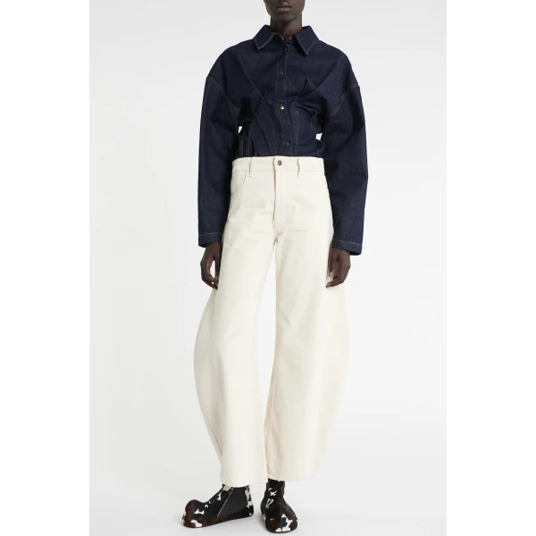 A.W.A.K.E. MODE Denim Jeans With Inserts Ecru - Pants - Conceptual Avant-Garde Fashion at Luxury Shoes 