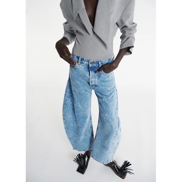 A.W.A.K.E. MODE Denim Jeans With Inserts Indigo Acid Wash - Pants - Conceptual Avant-Garde Fashion at Luxury Shoes 