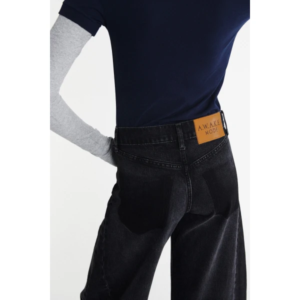 A.W.A.K.E. MODE Denim Jeans With Inserts Washed Black - Pants - Conceptual Avant-Garde Fashion at Luxury Shoes 