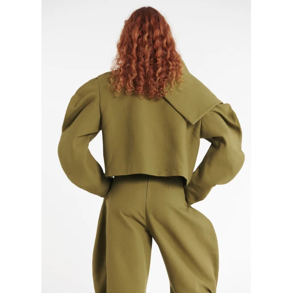 A.W.A.K.E. MODE Draped Collar Top Khaki Green - Tops - Conceptual Avant-Garde Fashion at Luxury Shoes 