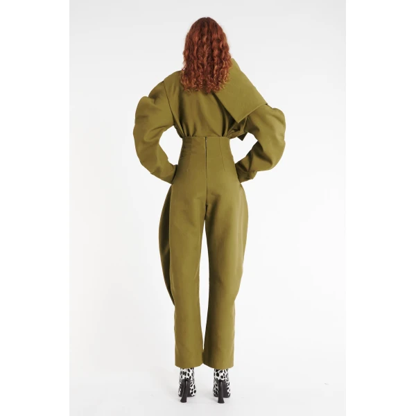 A.W.A.K.E. MODE Draped Collar Top Khaki Green - Tops - Conceptual Avant-Garde Fashion at Luxury Shoes 