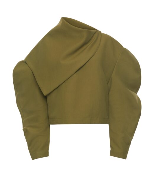 A.W.A.K.E. MODE Draped Collar Top Khaki Green - Tops - Conceptual Avant-Garde Fashion at Luxury Shoes 