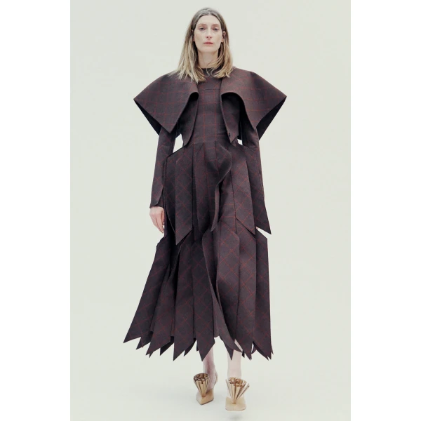 A.W.A.K.E. MODE Dress With Panel Brown Check - Dresses - Conceptual Avant-Garde Fashion at Luxury Shoes 