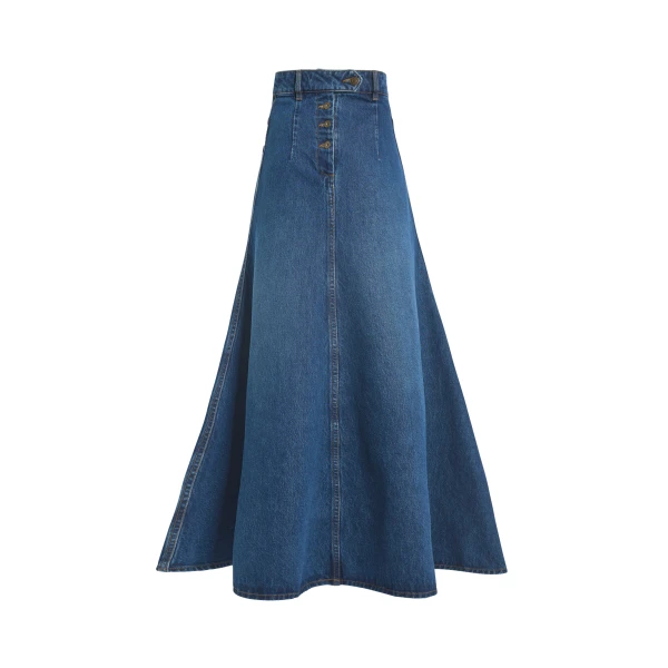 A.W.A.K.E. MODE Flared Back To Front Skirt With Cut Out Classic Blue Wash - Skirts - Conceptual Avant-Garde Fashion at Luxury Shoes 