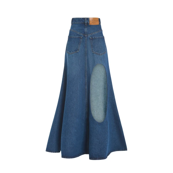 A.W.A.K.E. MODE Flared Back To Front Skirt With Cut Out Classic Blue Wash - Skirts - Conceptual Avant-Garde Fashion at Luxury Shoes 