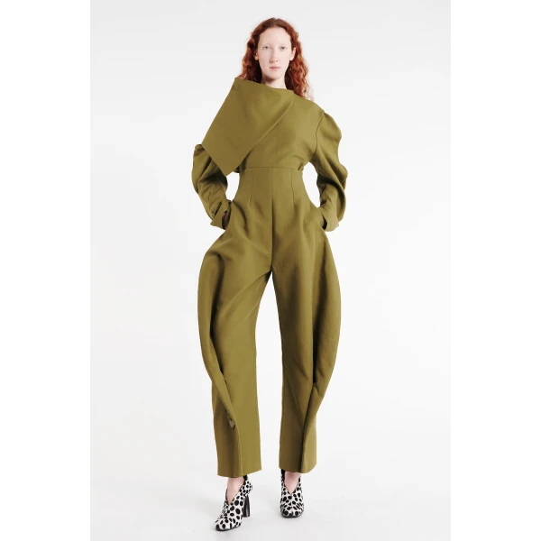 A.W.A.K.E. MODE High Rise Rounded Pant Khaki Green - Pants - Conceptual Avant-Garde Fashion at Luxury Shoes 