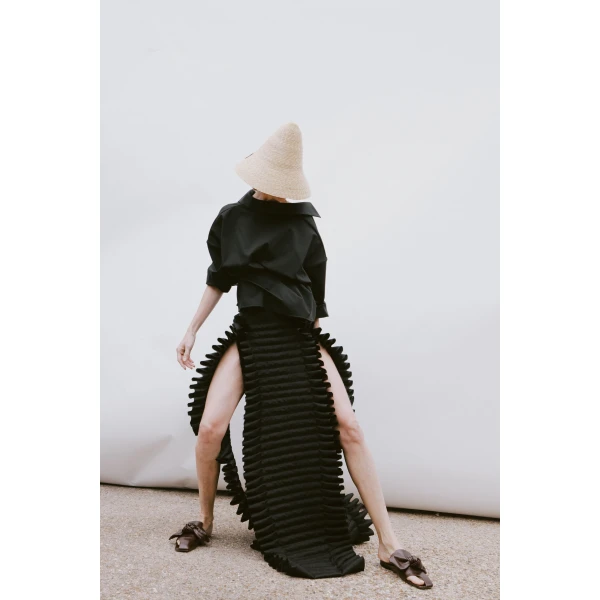 A.W.A.K.E. MODE Laminary Skirt Black - Skirts - Conceptual Avant-Garde Fashion at Luxury Shoes 