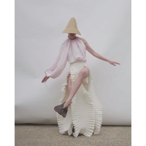 A.W.A.K.E. MODE Laminary Skirt Off White - Skirts - Conceptual Avant-Garde Fashion at Luxury Shoes 