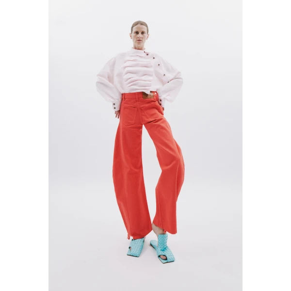 A.W.A.K.E. MODE Mirror Jeans With Side Inserts Red - Pants - Conceptual Avant-Garde Fashion at Luxury Shoes 