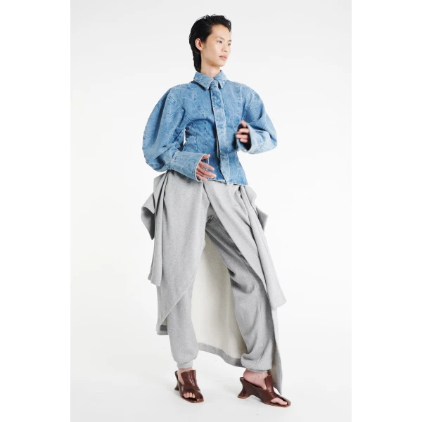 A.W.A.K.E. MODE Puff Sleeve Shirt Indigo Acid Wash - Tops - Conceptual Avant-Garde Fashion at Luxury Shoes 