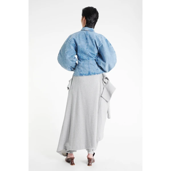 A.W.A.K.E. MODE Puff Sleeve Shirt Indigo Acid Wash - Tops - Conceptual Avant-Garde Fashion at Luxury Shoes 