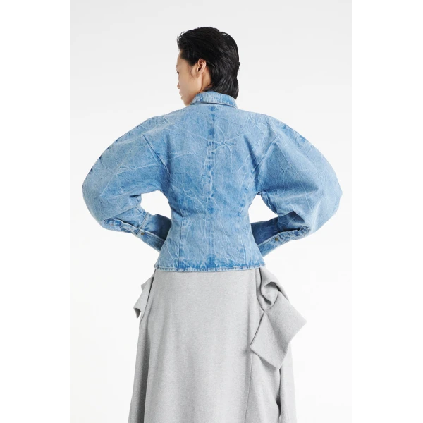A.W.A.K.E. MODE Puff Sleeve Shirt Indigo Acid Wash - Tops - Conceptual Avant-Garde Fashion at Luxury Shoes 