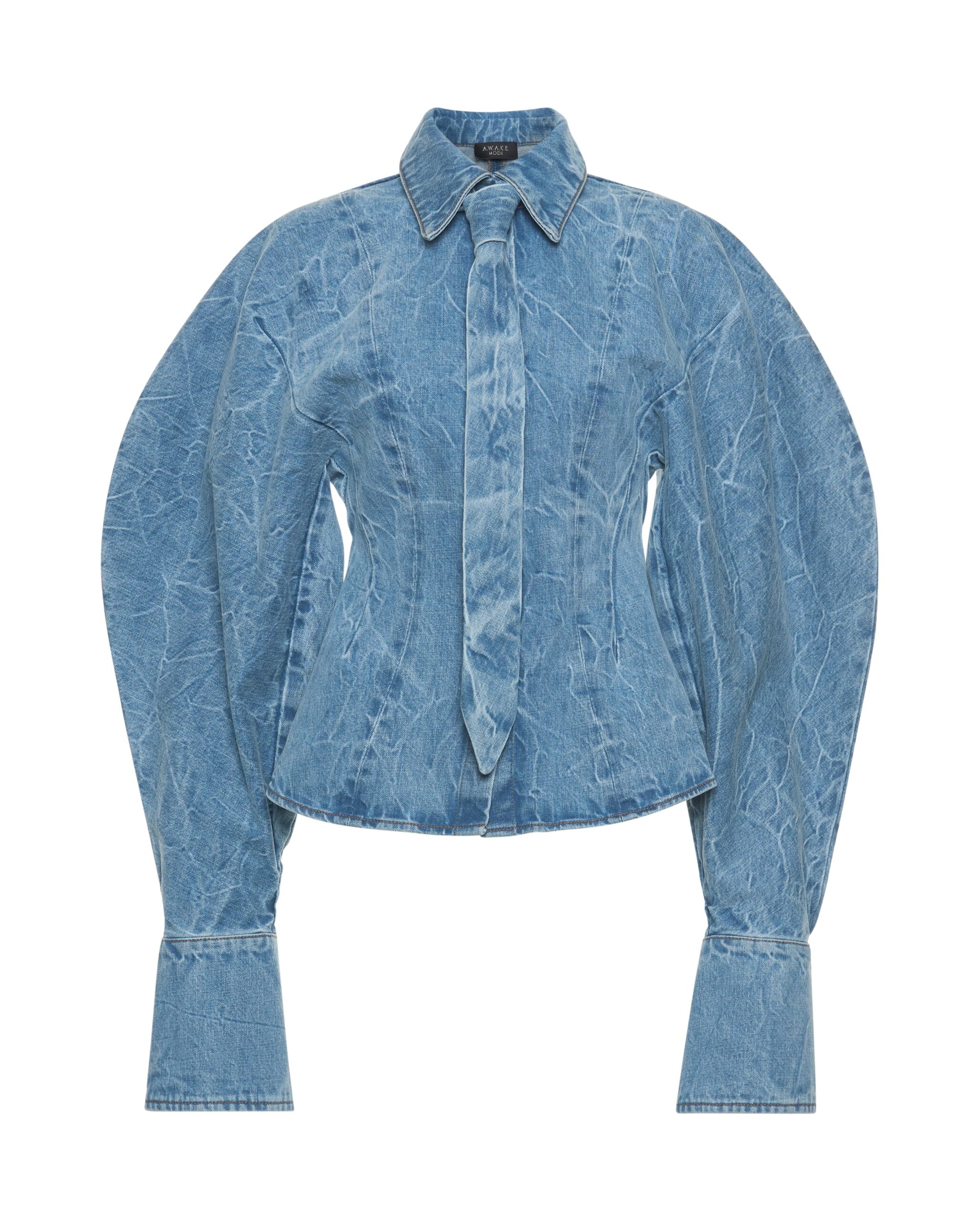 awake mode Tops A.W.A.K.E. MODE Puff Sleeve Shirt Indigo Acid Wash - Tops - Conceptual Avant-Garde Fashion at Luxury Shoes