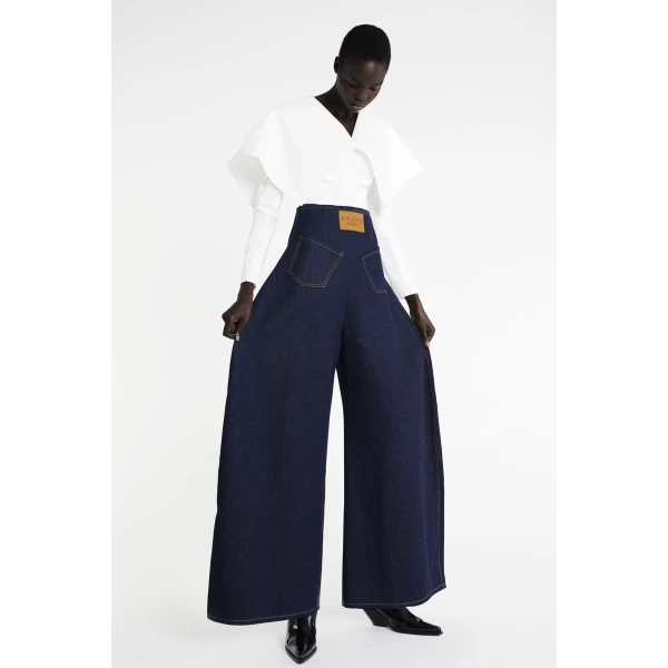 A.W.A.K.E. MODE Rounded Back To Front Jeans Indigo Rinse Wash - Pants - Conceptual Avant-Garde Fashion at Luxury Shoes 