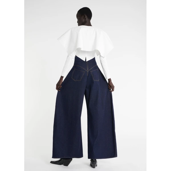 A.W.A.K.E. MODE Rounded Back To Front Jeans Indigo Rinse Wash - Pants - Conceptual Avant-Garde Fashion at Luxury Shoes 