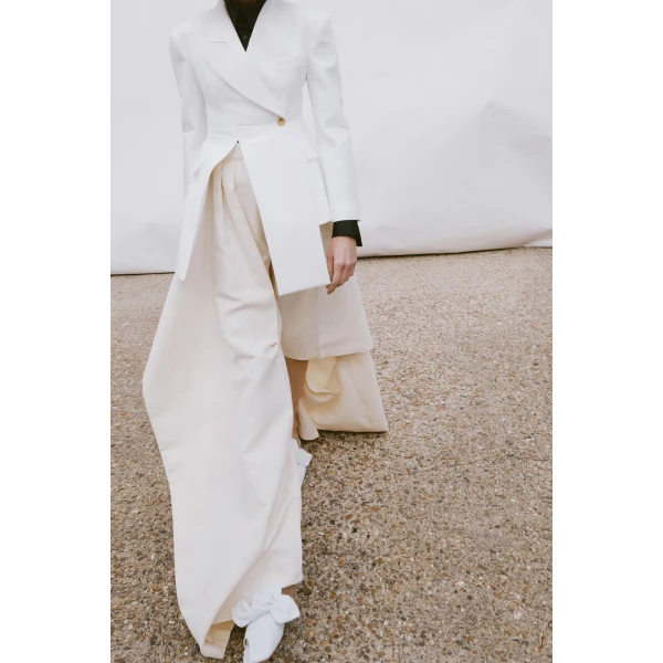A.W.A.K.E. MODE Slit Knee Trousers Ivory - Pants - Conceptual Avant-Garde Fashion at Luxury Shoes 