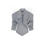 awake mode Bodysuit A.W.A.K.E. MODE Tailored Bodysuit With Shirt Collar Insert Grey Melange - Bodysuit - Conceptual Avant-Garde Fashion at Luxury Shoes