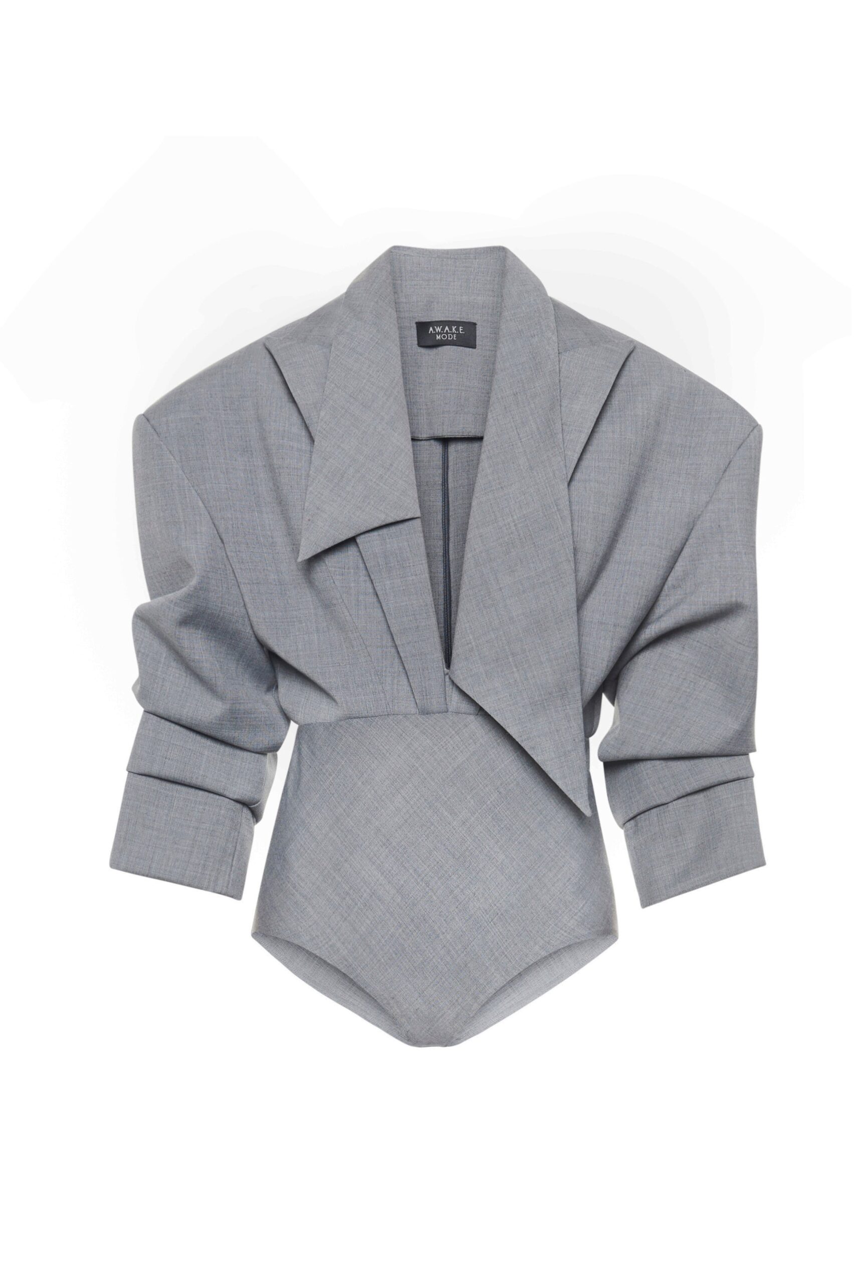 awake mode Bodysuit A.W.A.K.E. MODE Tailored Bodysuit With Shirt Collar Insert Grey Melange - Bodysuit - Conceptual Avant-Garde Fashion at Luxury Shoes
