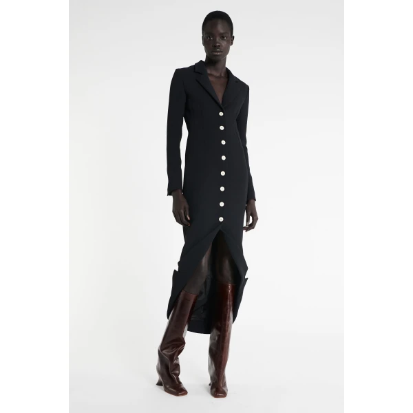 A.W.A.K.E. MODE Tailored Shirt Dress With Jacket Collar At Hem Black - Dresses - Conceptual Avant-Garde Fashion at Luxury Shoes 