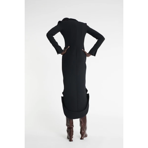 A.W.A.K.E. MODE Tailored Shirt Dress With Jacket Collar At Hem Black - Dresses - Conceptual Avant-Garde Fashion at Luxury Shoes 