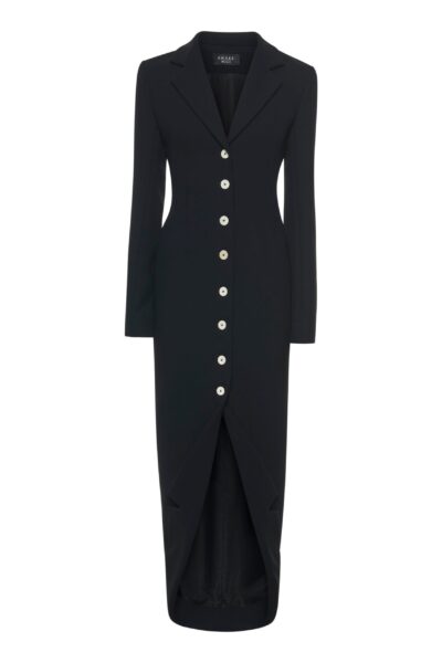 A.W.A.K.E. MODE Tailored Shirt Dress With Jacket Collar At Hem Black - Dresses - Conceptual Avant-Garde Fashion at Luxury Shoes 
