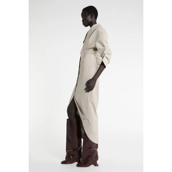 A.W.A.K.E. MODE Tailored Skirt With Jacket Collar At Hem Beige Melange - Skirts - Conceptual Avant-Garde Fashion at Luxury Shoes 
