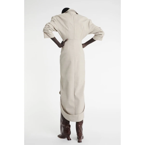 A.W.A.K.E. MODE Tailored Skirt With Jacket Collar At Hem Beige Melange - Skirts - Conceptual Avant-Garde Fashion at Luxury Shoes 