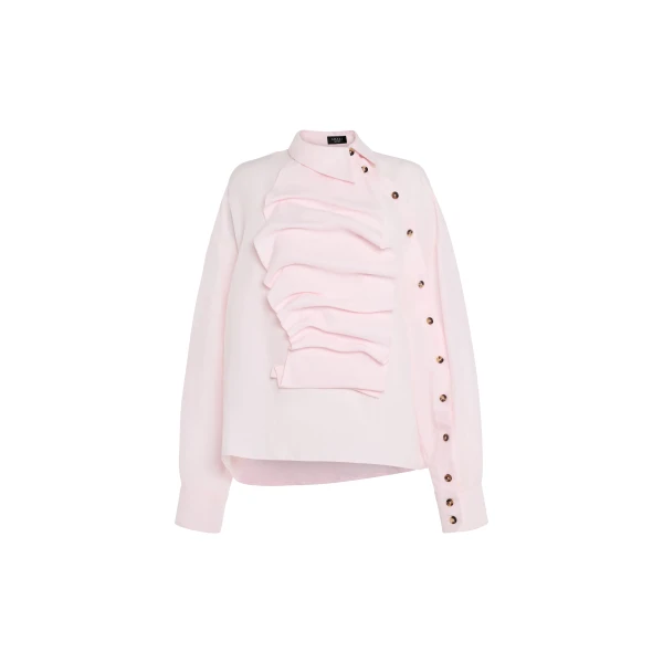 A.W.A.K.E. MODE Voluminous Bib-Front Shirt Pale Pink - Tops - Conceptual Avant-Garde Fashion at Luxury Shoes 