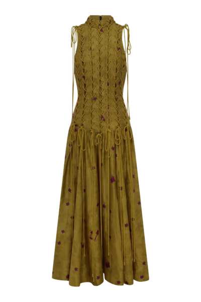 Alemais Astro Gown Olive  Sustainable Dresses with Alemais print -  Luxury Handbags Australian Designer