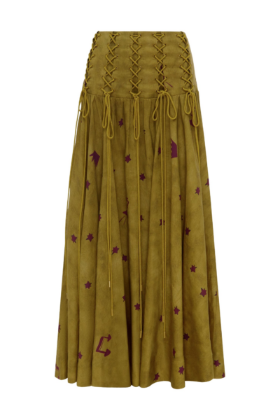 Alemais Astro Skirt Olive  Sustainable Skirts with Alemais print -  Luxury Handbags Australian Designer