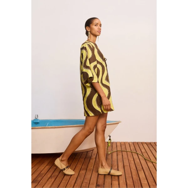 Alemais Frankie Mini Dress Yellow  Sustainable Dresses with Alemais print -  Luxury Handbags Australian Designer